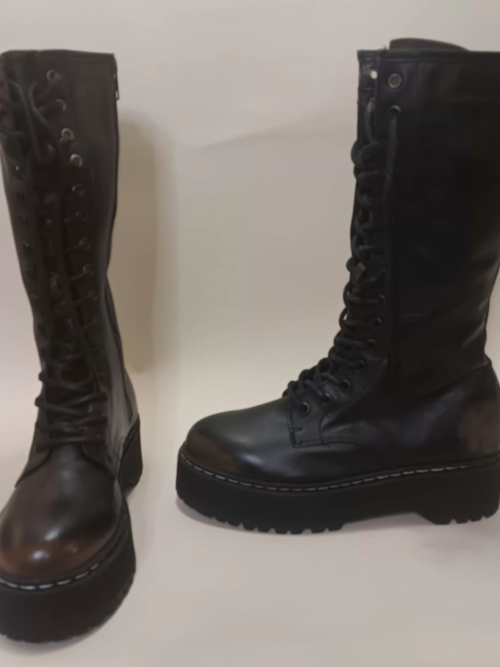 Steve Madden Black Lace-Up Platform Combat Boots for Women